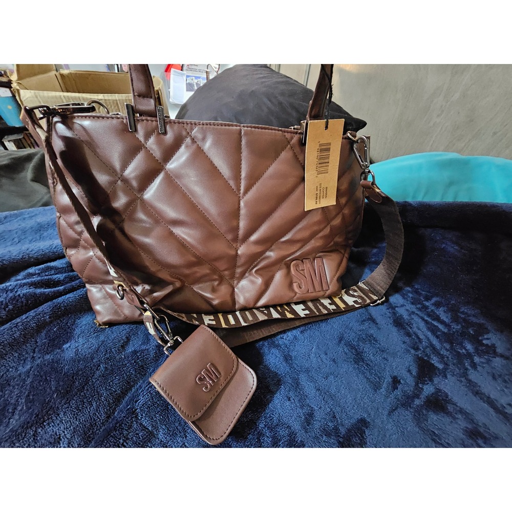 Steve Madden Bmarin quilted tote bag in chocolate brown